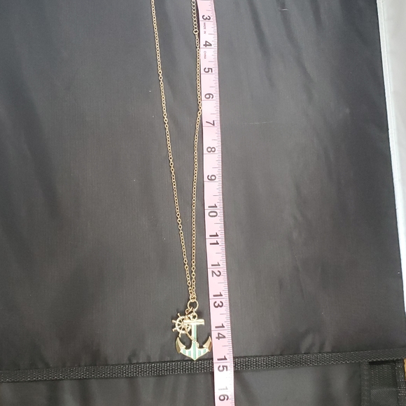 Euc Blue and White Enamel Anchor and Rhinestone Wheel in Gold Tone Setting Chain - Picture 7 of 7